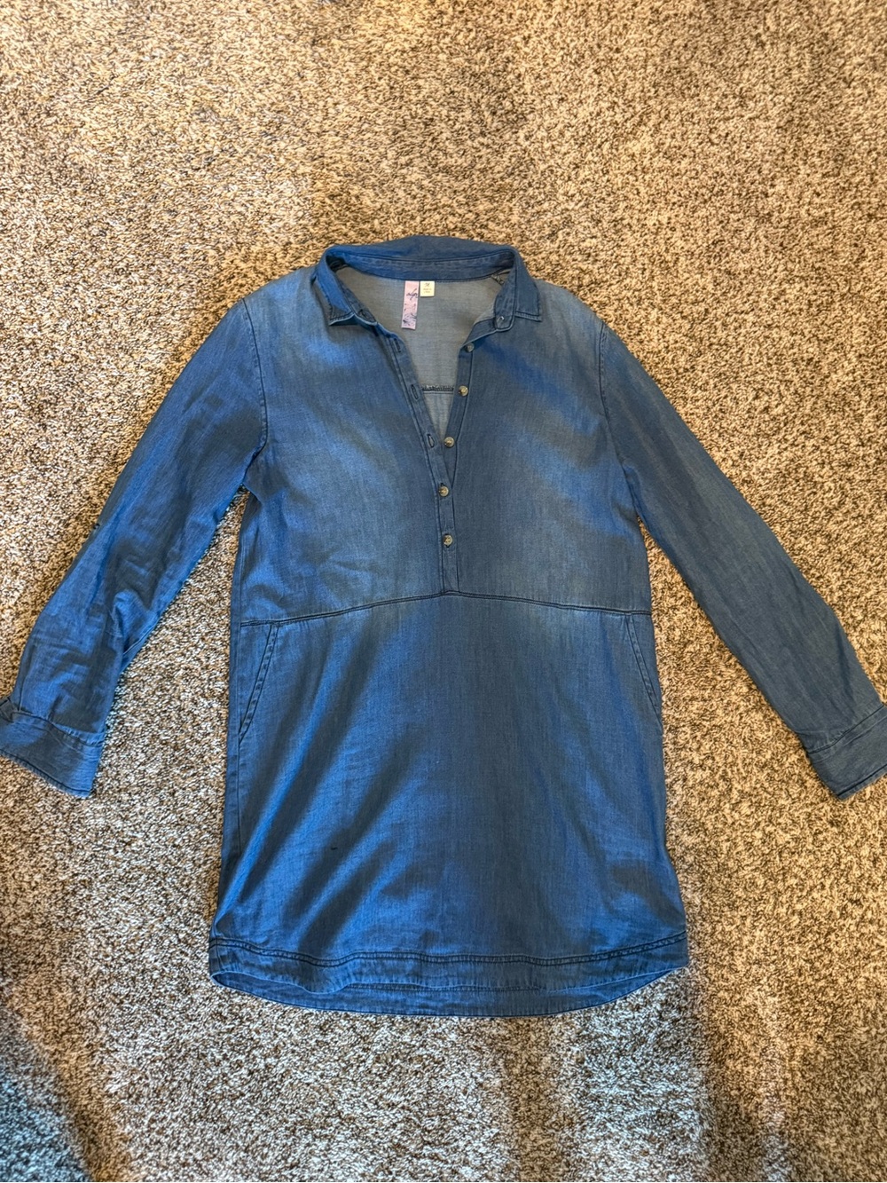 Chambray Denim Popover Dress in Medium Blue